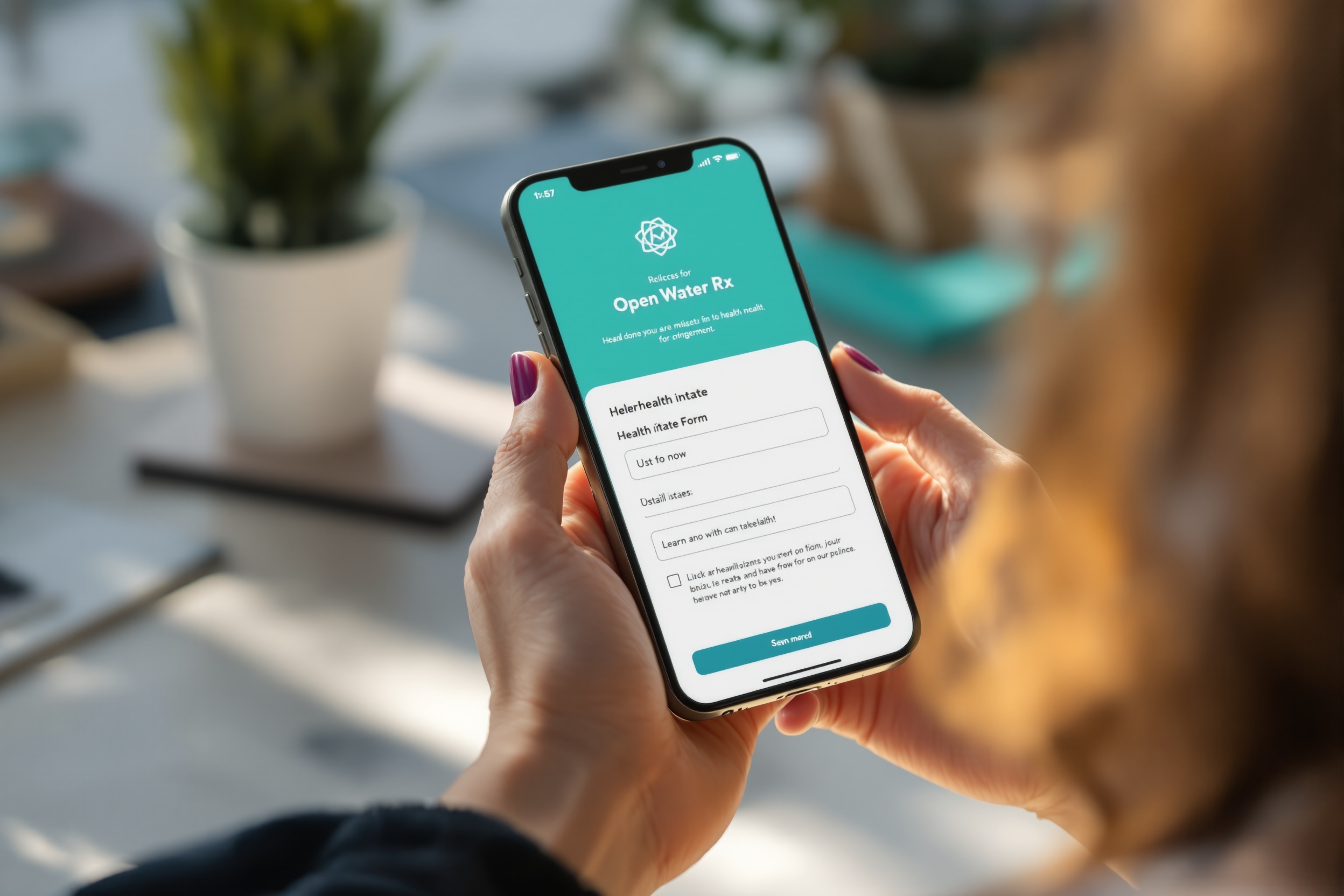 Complete Your Online Intake Patient completing a secure online telehealth health evaluation on a smartphone — the second step in clinician-guided care through WellPeps